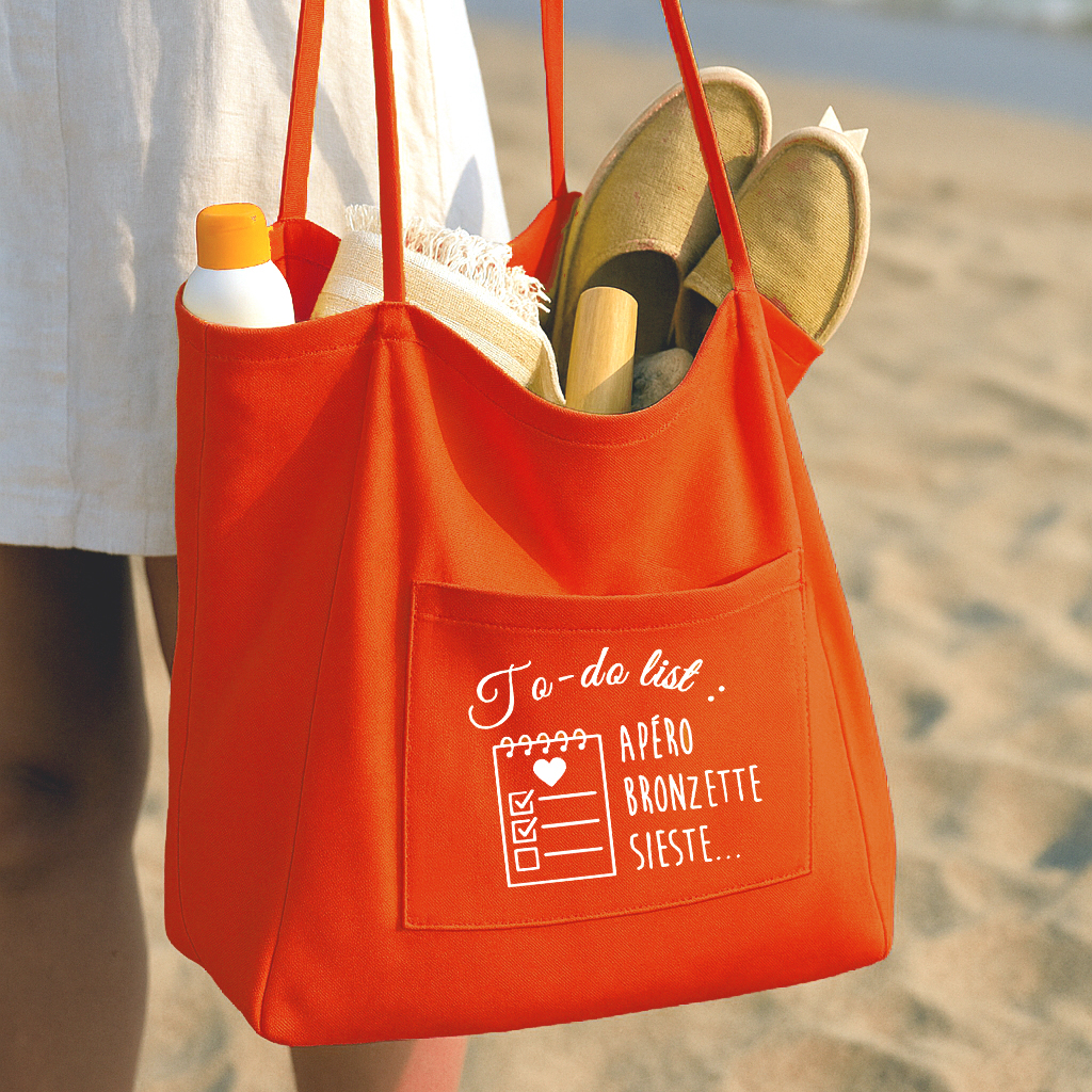 Sac cabas de plage fourre-tout personnalisé avec message fun et coloré  ORANGE