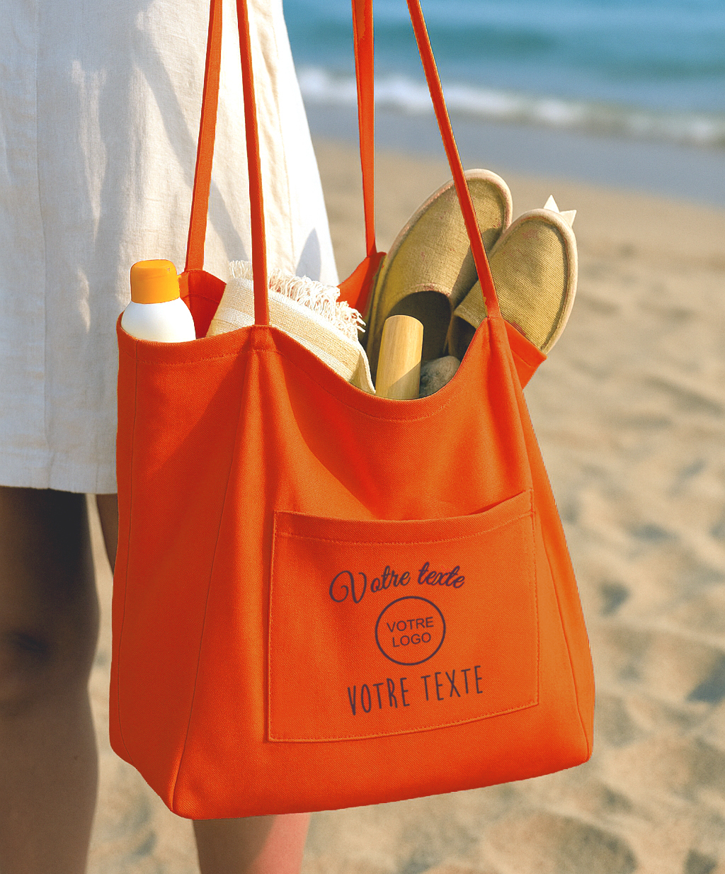 totebag-plage-orange-texte-chocolat-personnalisable copy