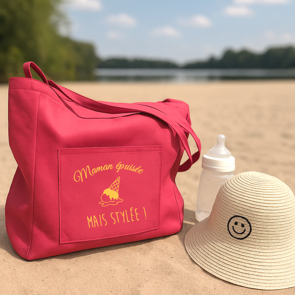 sac-plage-rose-maman-texte-orange