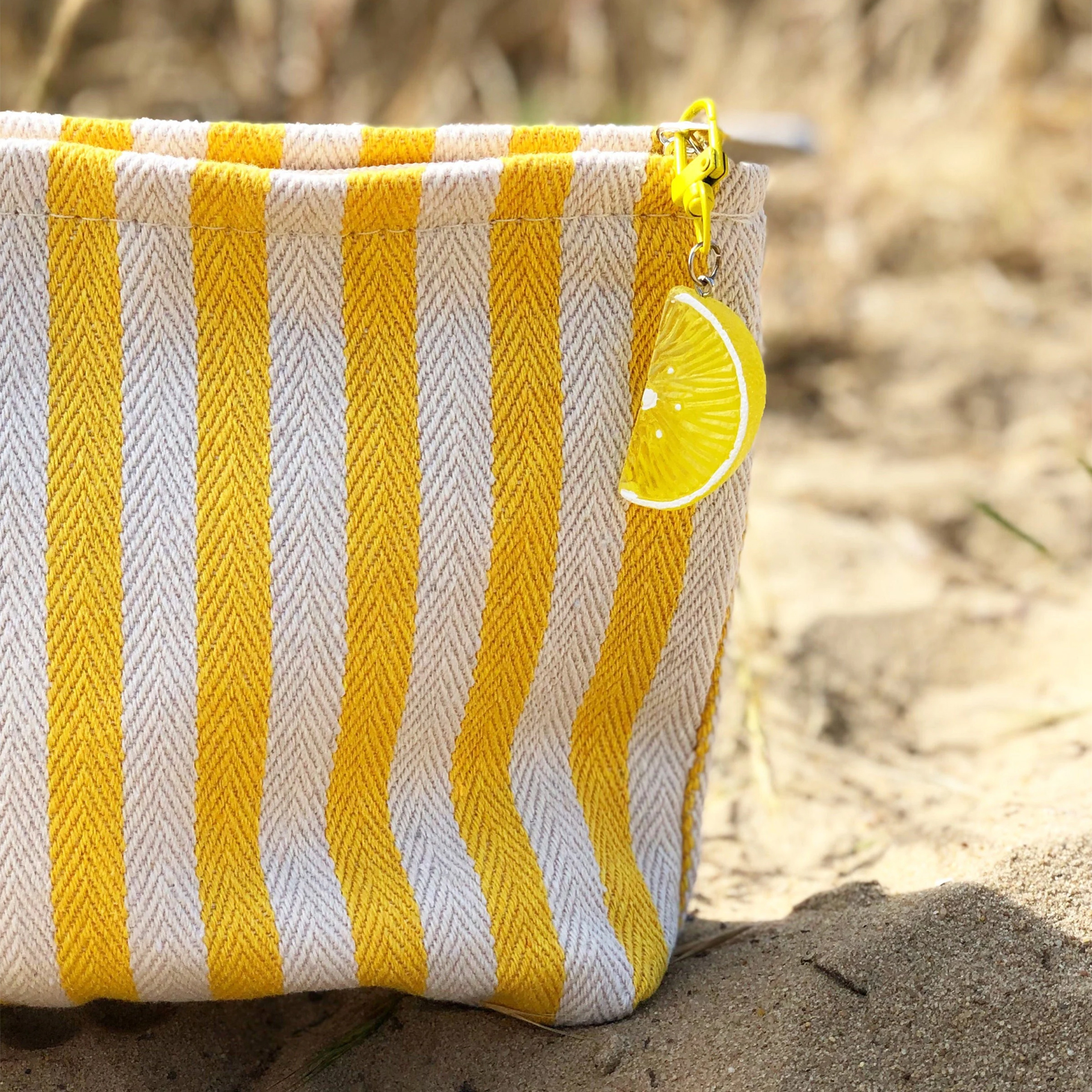 pochette citron trousse coton rayée
