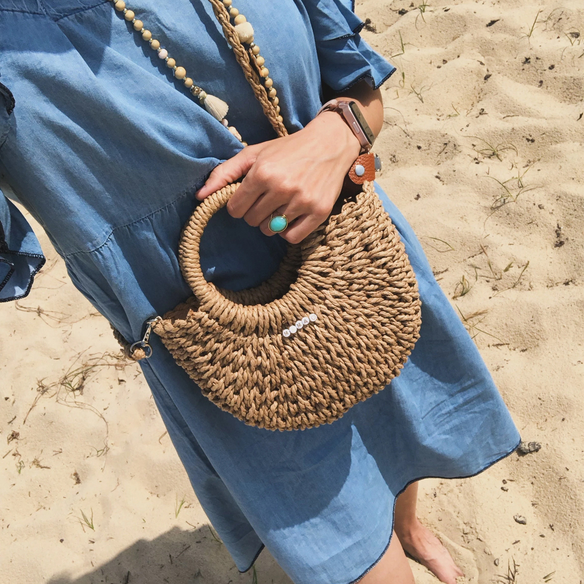 panier de plage en osier paille tressée à personnaliser