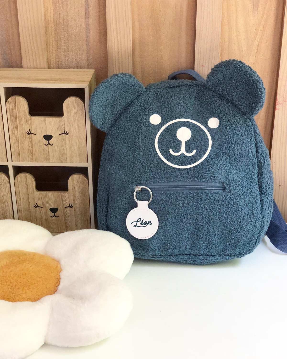 cartable zippé ours bleu marine et blanc personnalisable