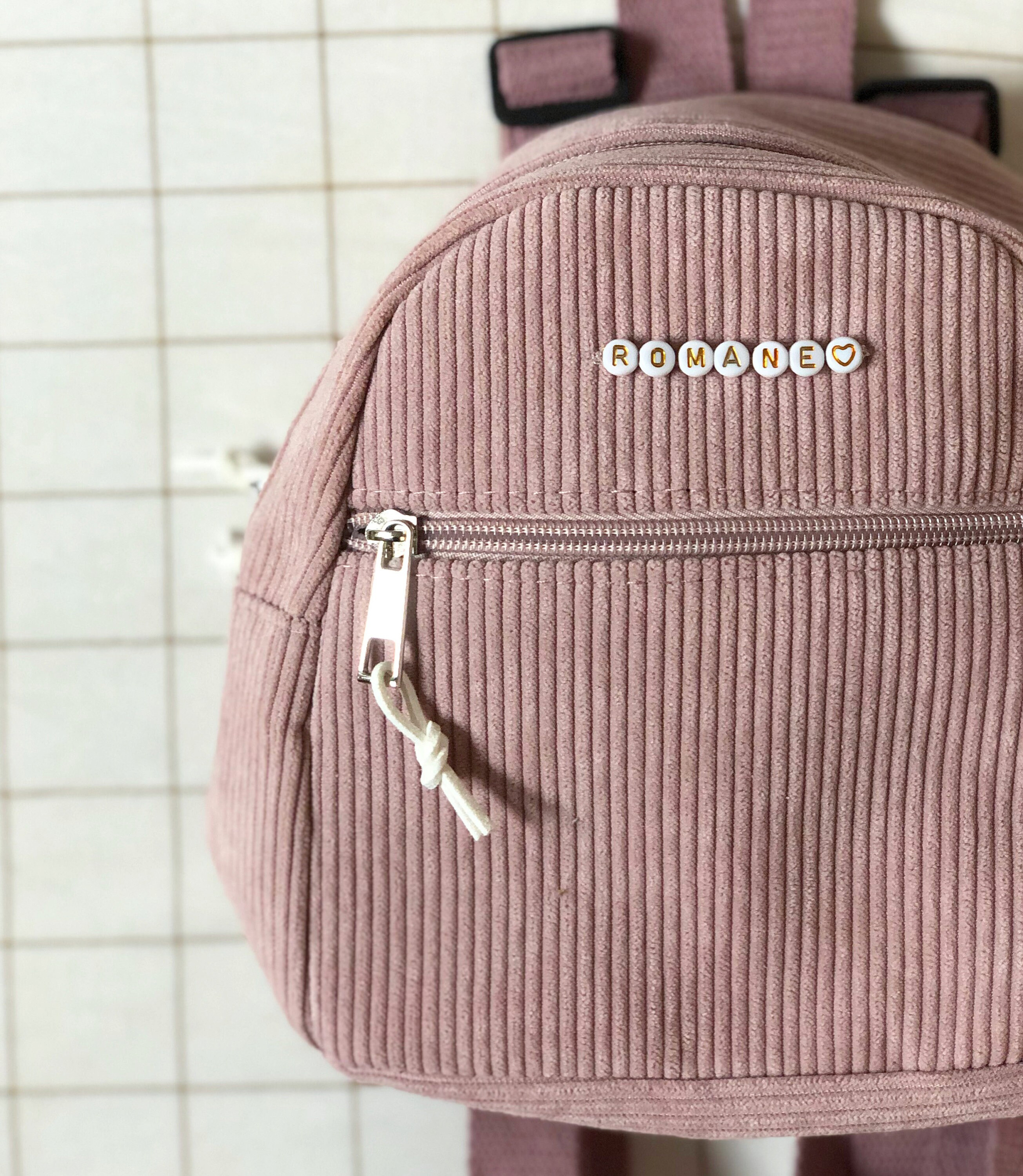 petit cartable rose et blanc doré personnalisable