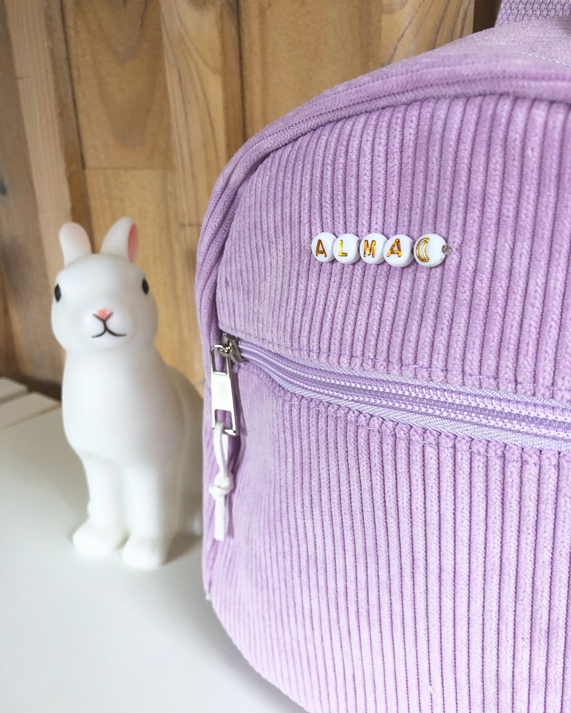 cartable maternelle violet en velours personnalisable