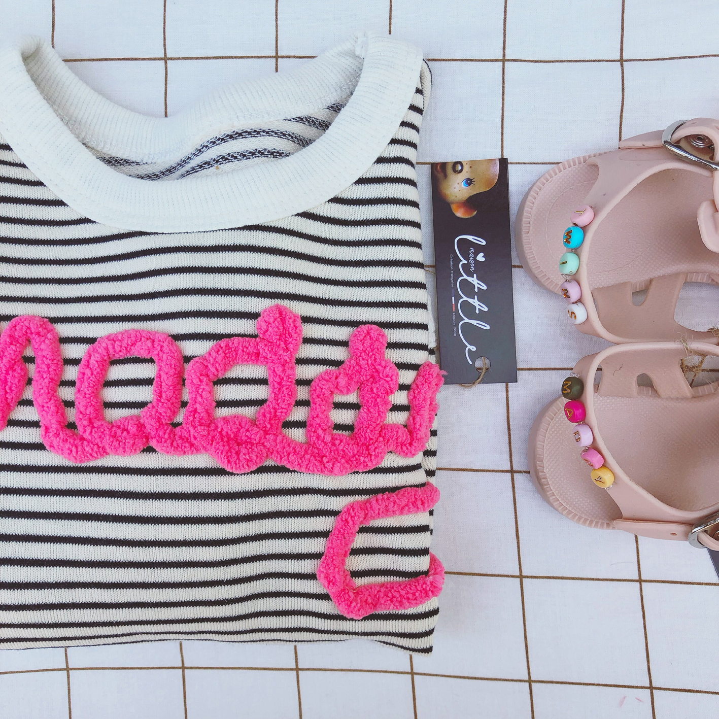 sweat été rose fluo rayures personnalisé