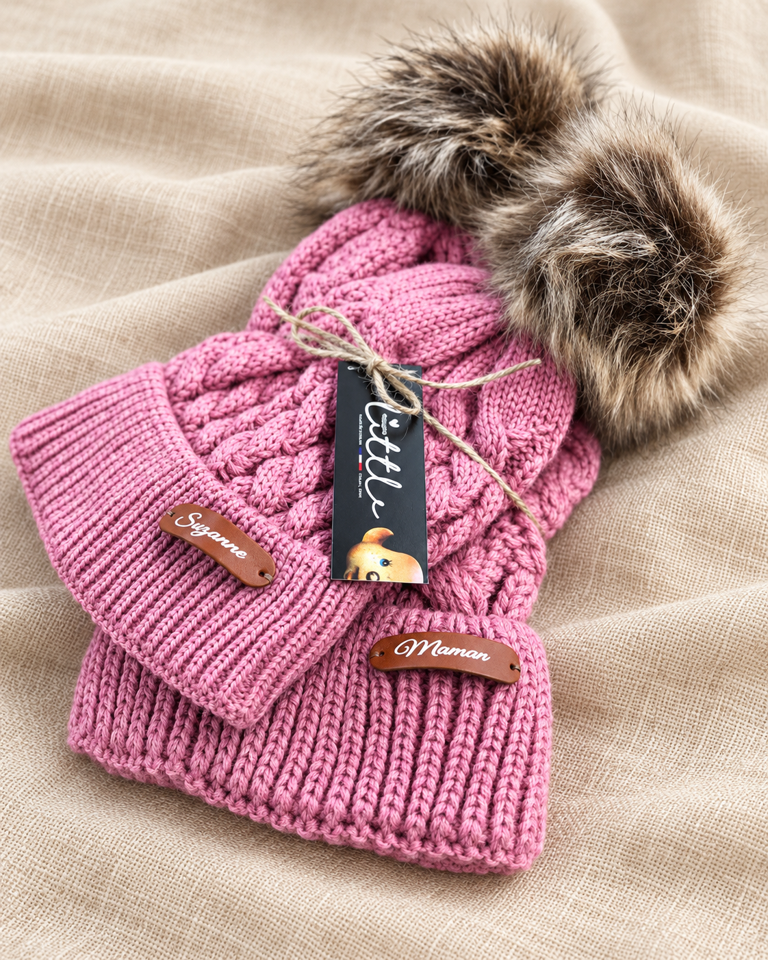 bonnets-lainage-rose-maman-bébé-personnalisable