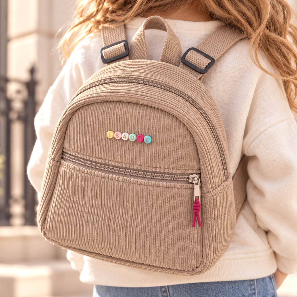 sac a dos velours bretelles reglables prenom perles