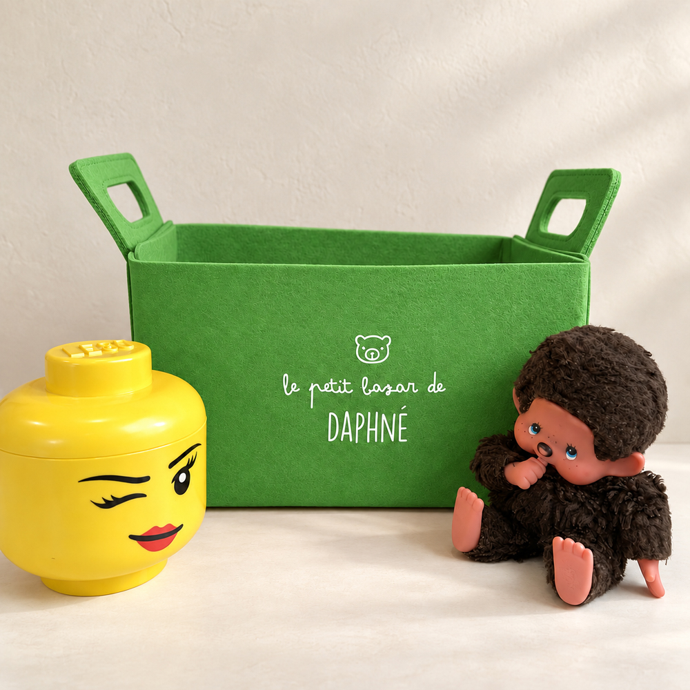 rangement-deco-panier-feutre-vert-personnalise