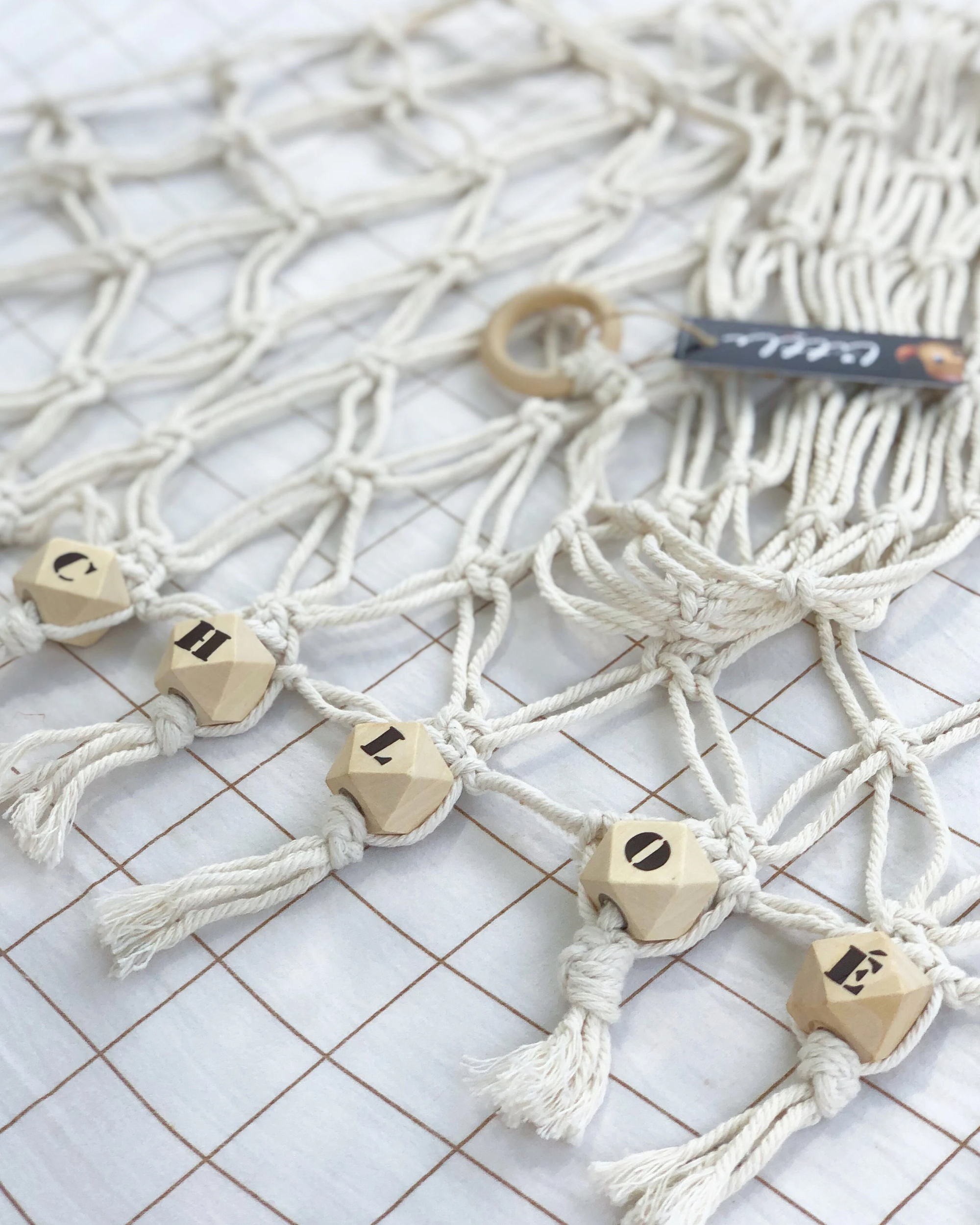 suspension tissage macramé perles bois