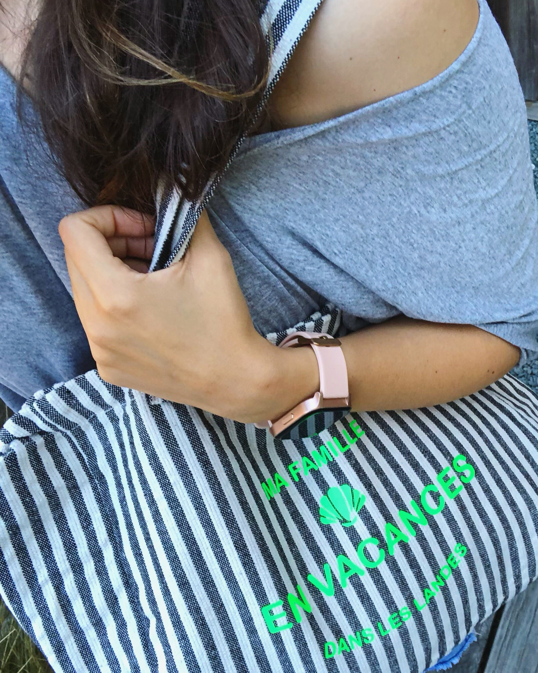 sac épaule marin texte vacances vert fluo