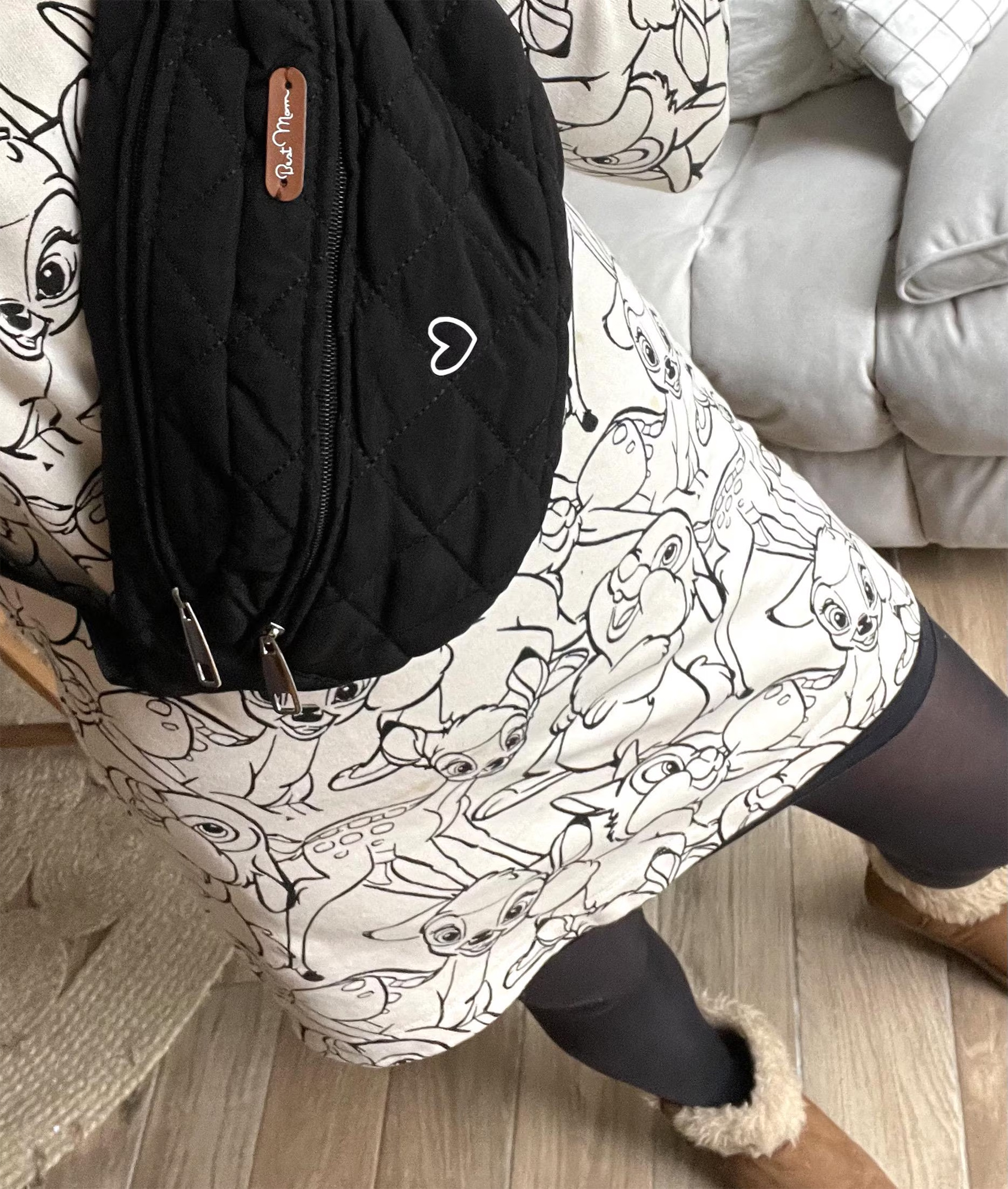 banane matelassée noire coeur blanc