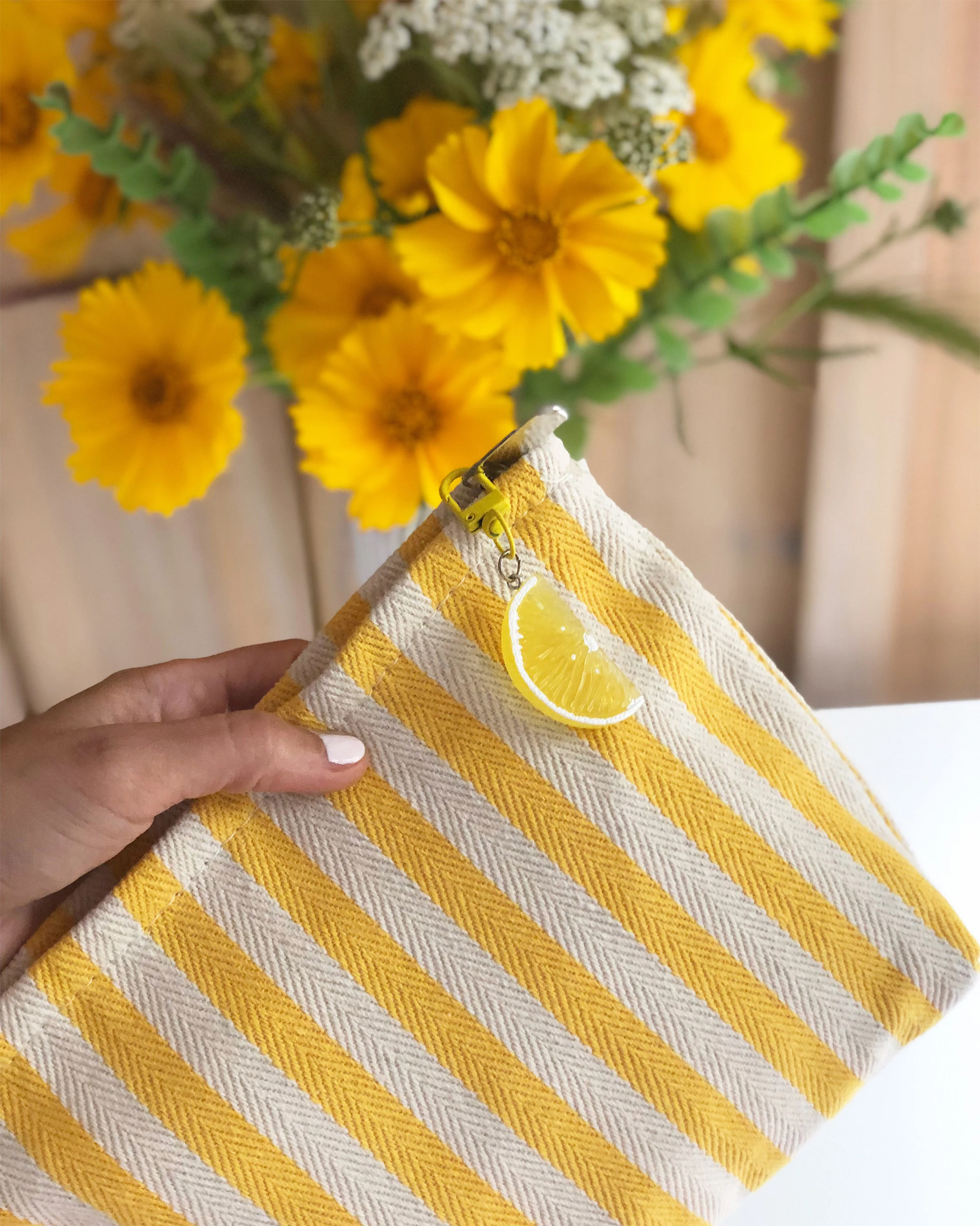 sac pochette été rayé déco citron