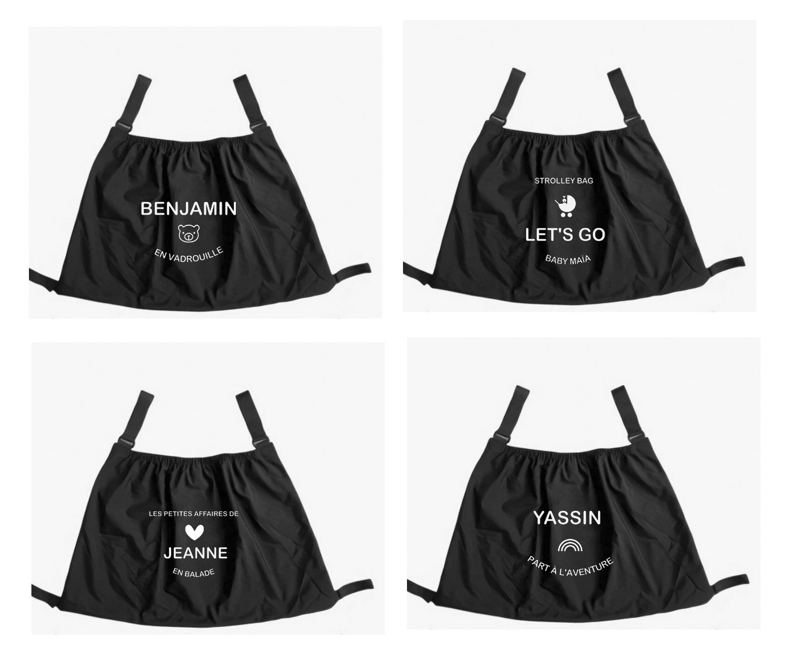 personnalisations sac noir et blanc pour poussette