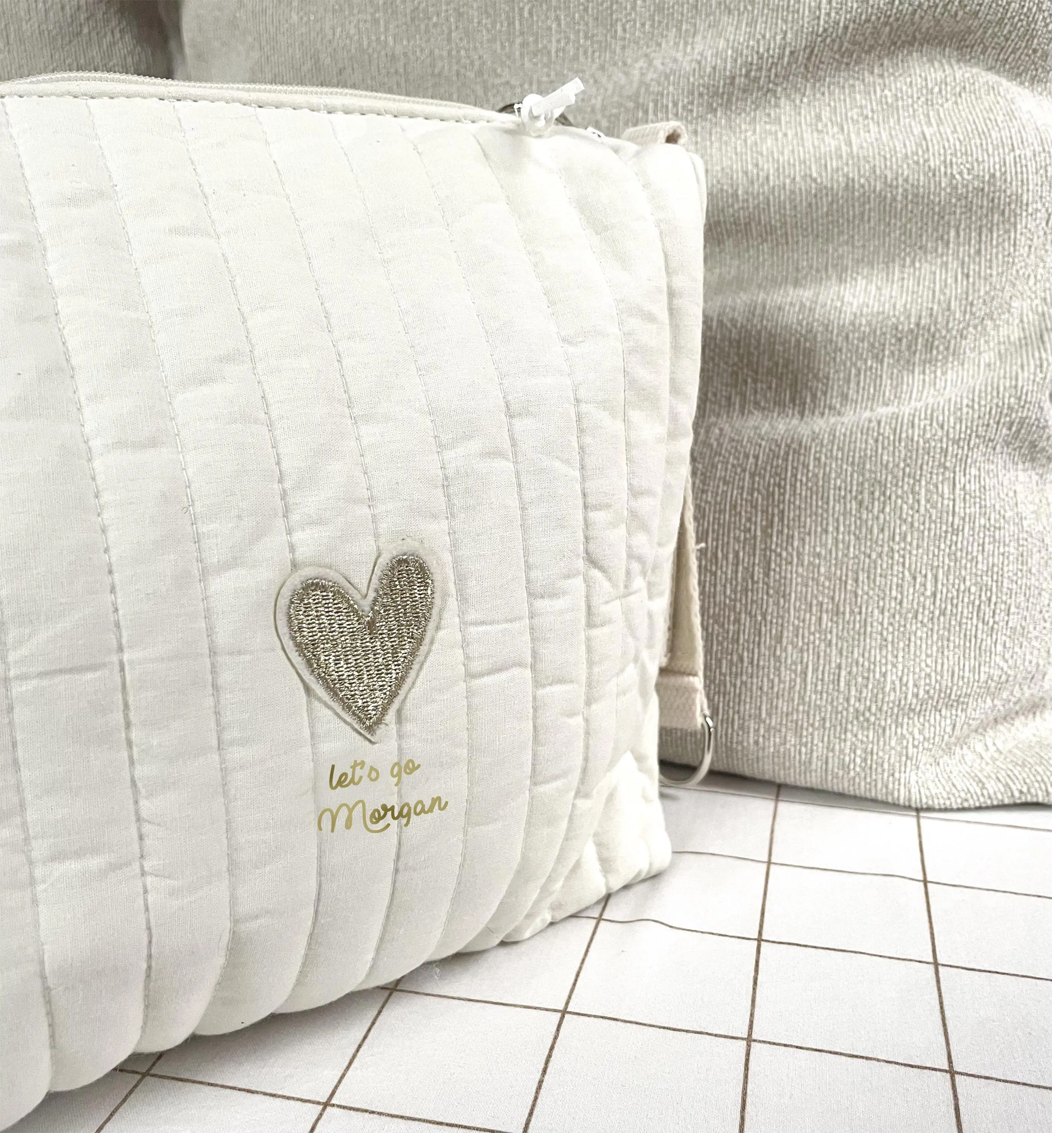 trousse de voyage blanc doré personnalisé