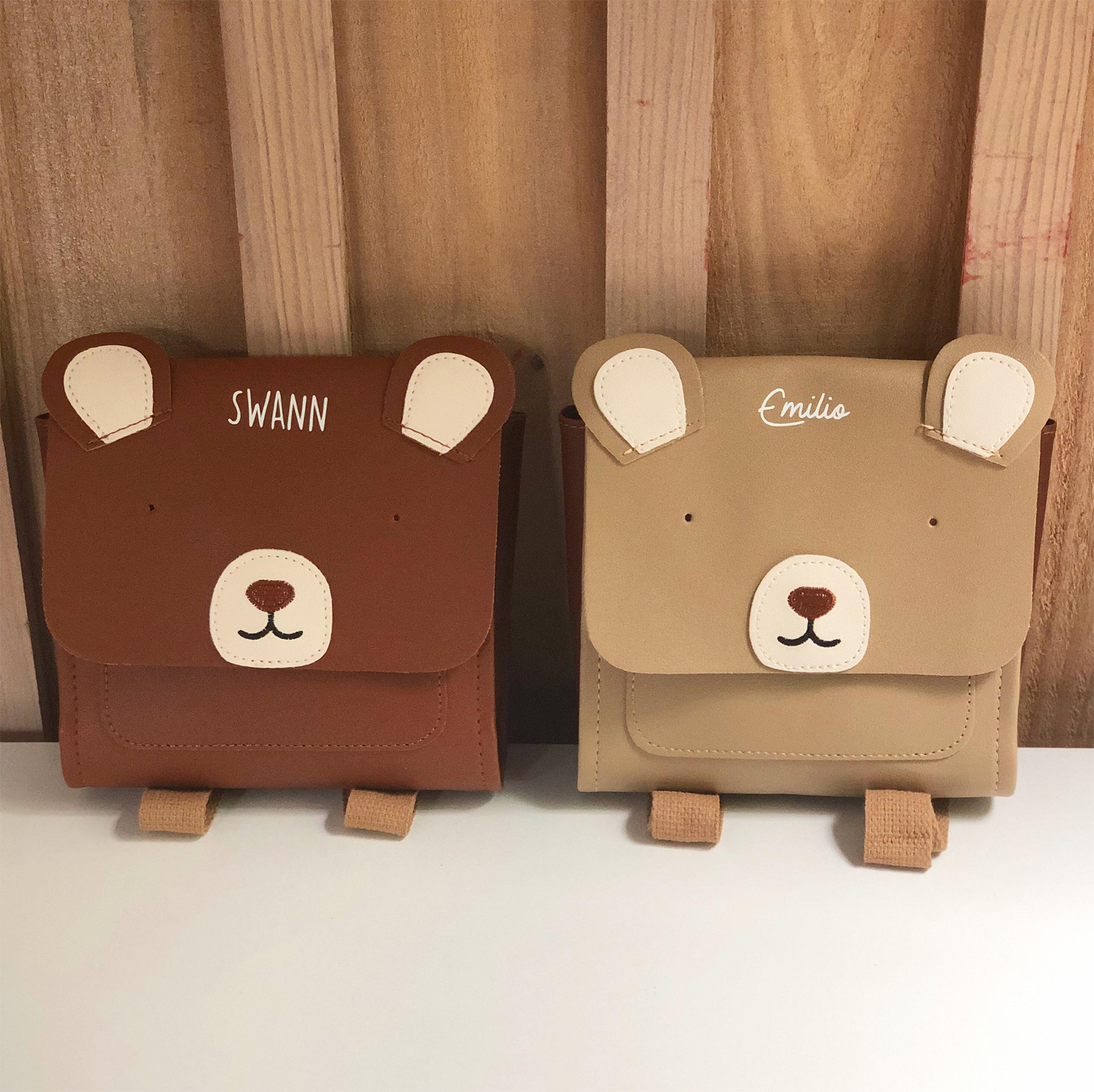 cartable maternelle simili cuir ours prénom