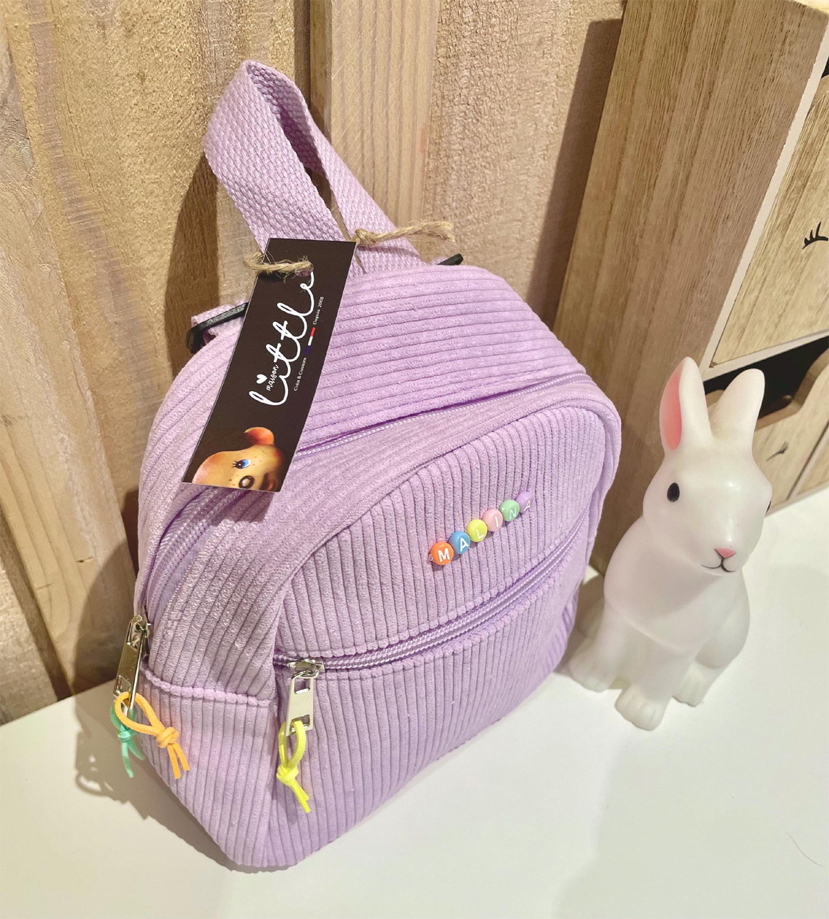 petit sac zippé avec prénom en perles lettres colorées