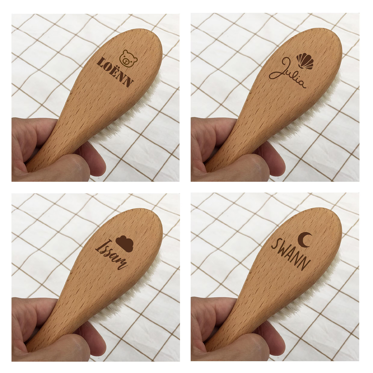 personnalisations brosse bois naturel noeud paillettes