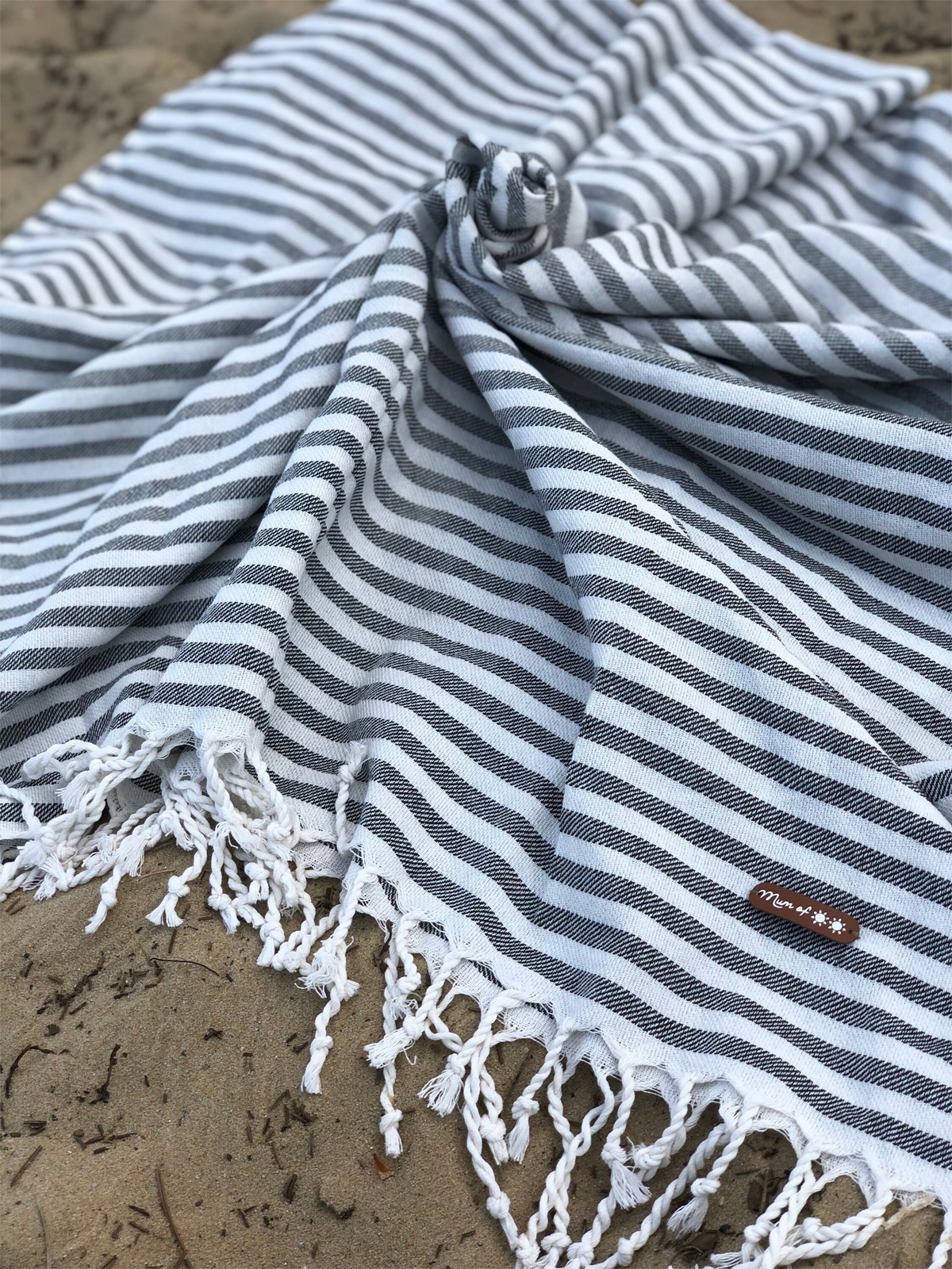 grande serviette de plage a franges rayée personnalisée
