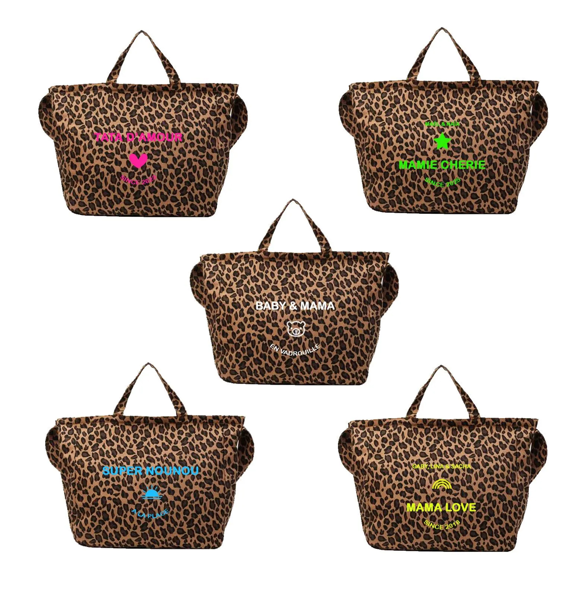 sac shopping leopart texte personnalisable fluo