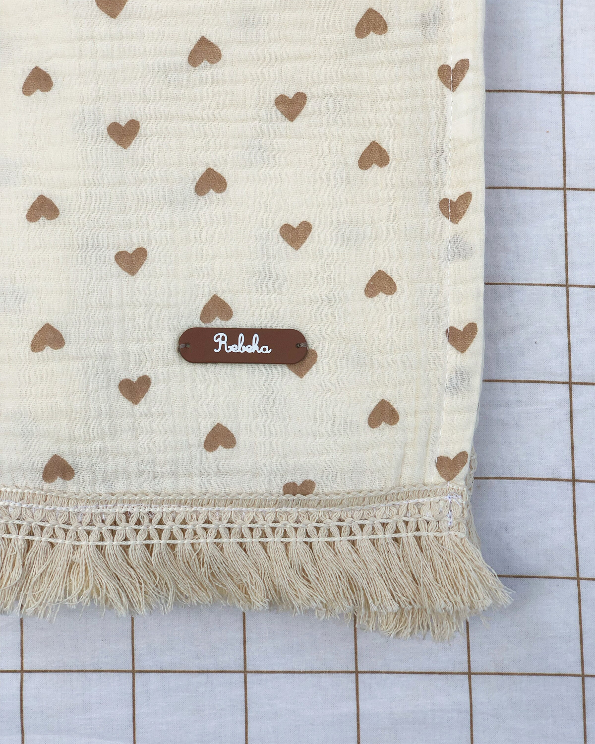 fouta de plage a franges coeur prénom