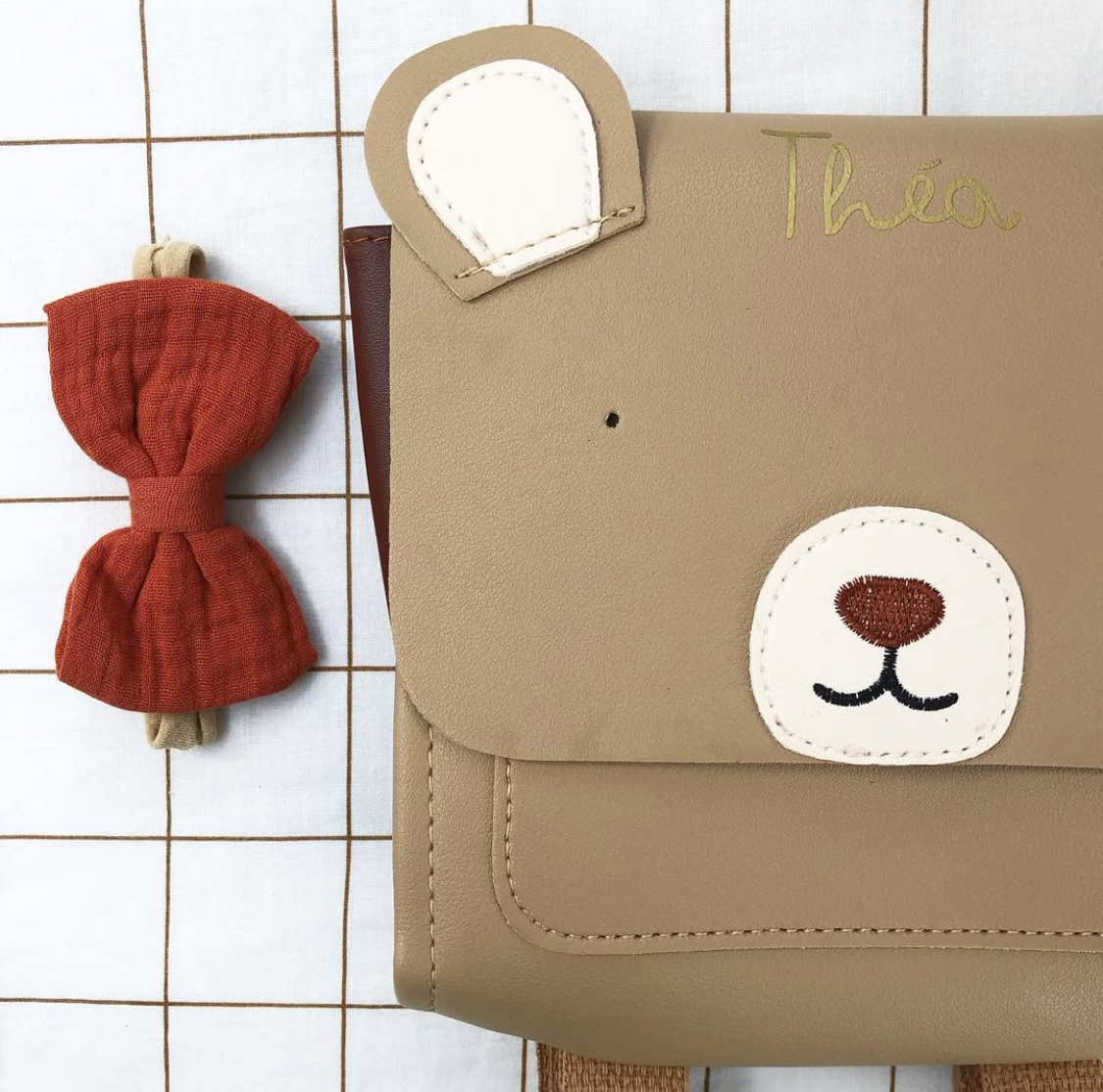 cartable ours beige prenom doré