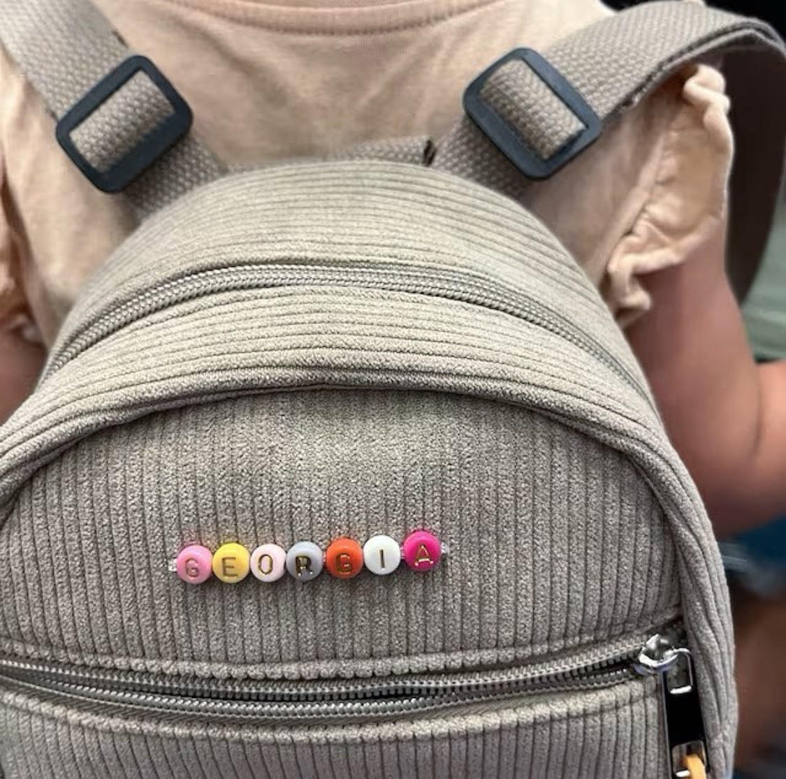 sac a dos velours bretelles reglables prenom perles