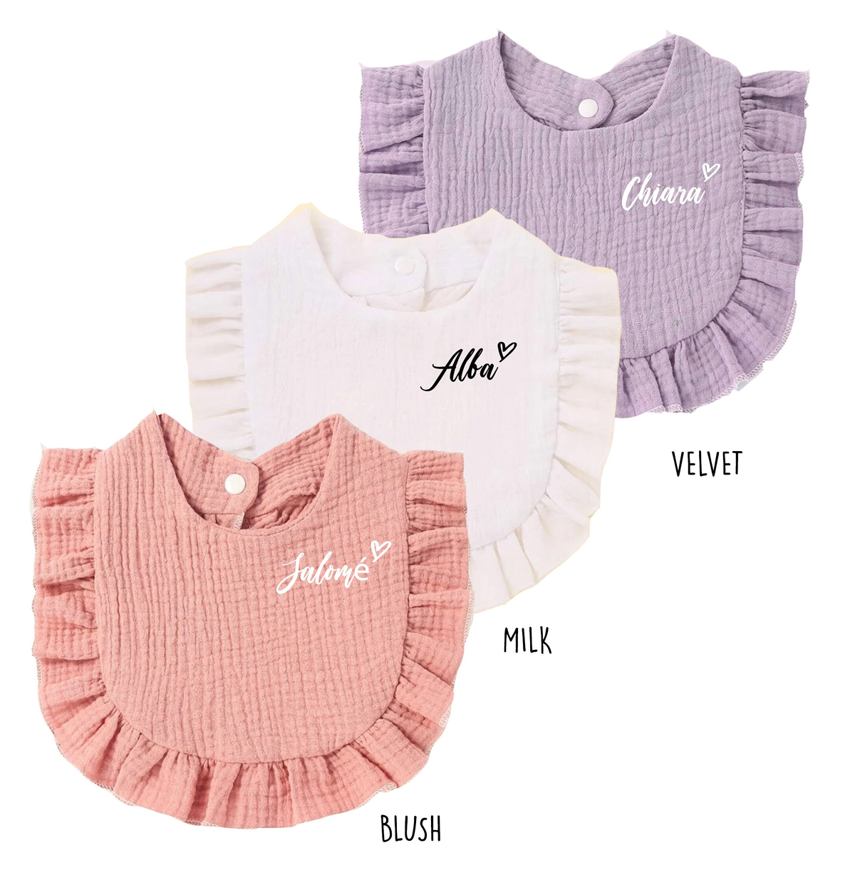 couleurs bavoirs volants rose blanc violet maison little