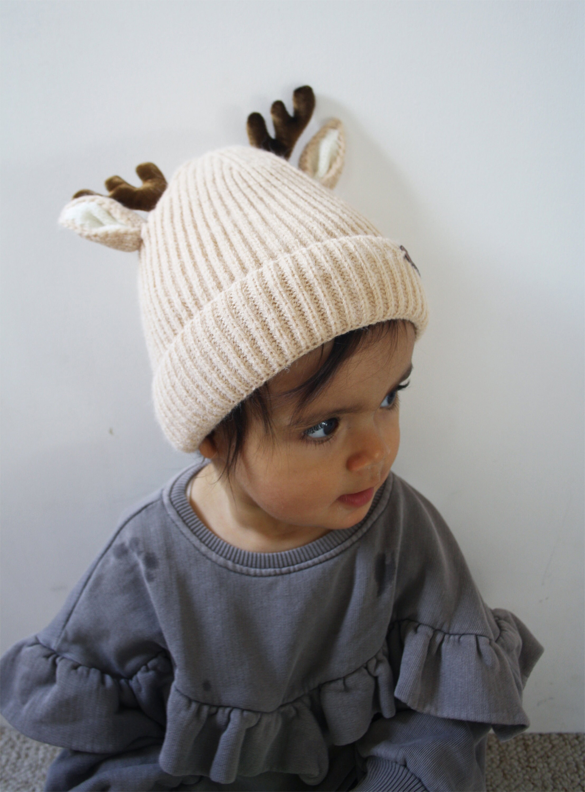 bonnet bebe en laine avec oreilles et cornes