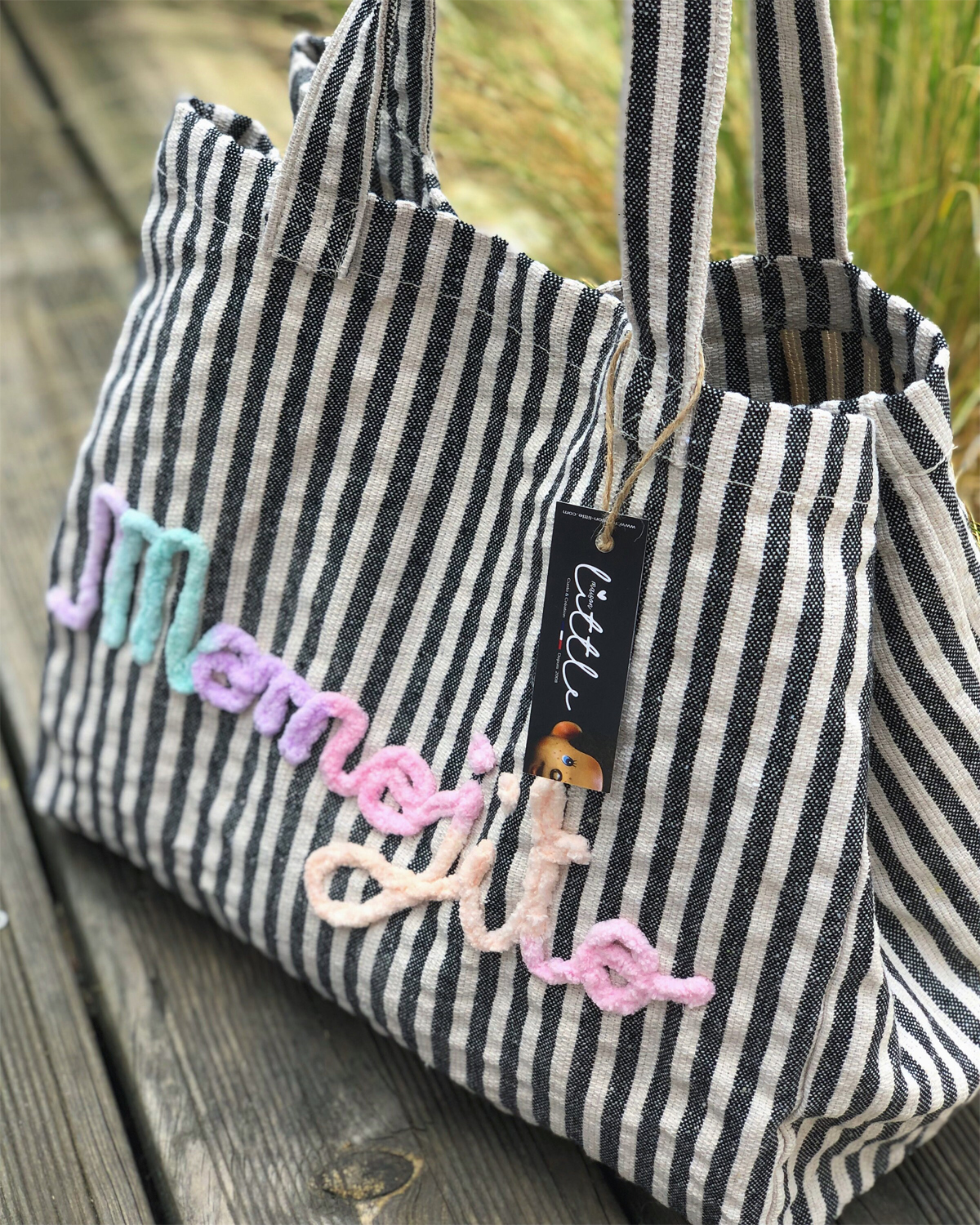 sac week-end en coton lin rayé texte tie &amp; dye