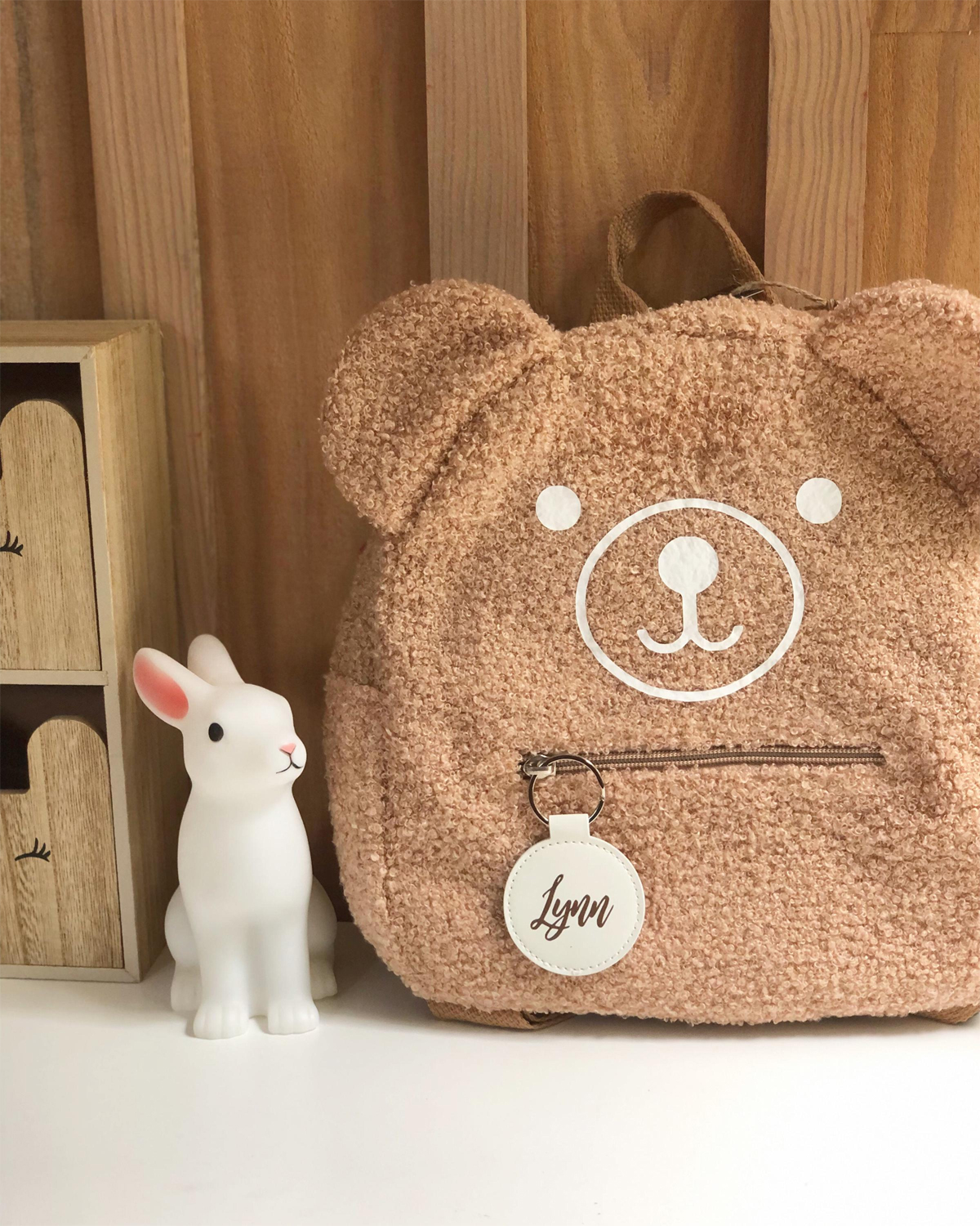 cartable fausse fourrure bouclette moumout ours personnalisé