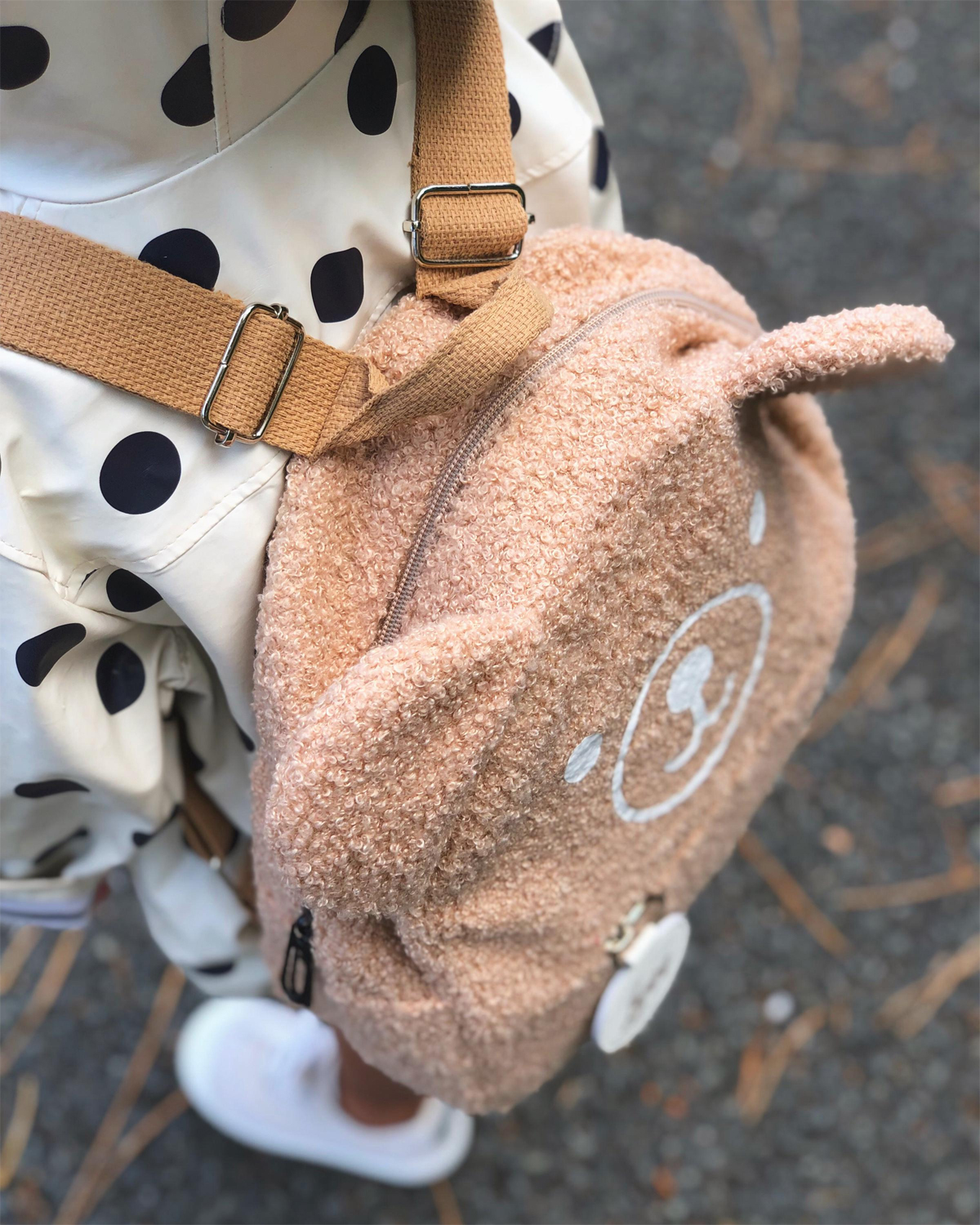 cartable maternelle tissu moumoute bouclette beige avec prénom