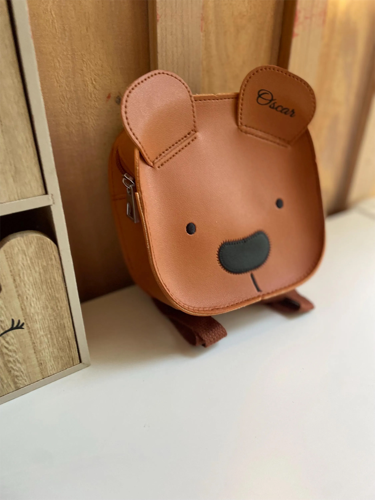 cartable carré ourson noir et marron bretelles réglables