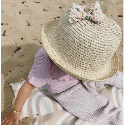 chapeau de plage enfant beige avec noeud