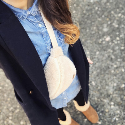 Sac banane bandoulière teddy personnalisé - Zip et lien pailleté doré