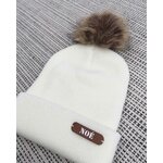 bonnet doux laine et simili cuir pompon fausse fourrure