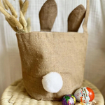 panier en jute à oreilles de lapin avec pompon et prénom