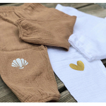 pantalon enfant personnalisé camel banc coquillage coeur