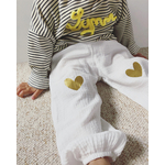 pantalon léger été gaze blanche coeur doré