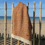 serviette-plage-marron-fleurs-personnalisee-franges