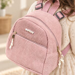 cartable rose pour fille en velours liens blanc perles dorées prénom