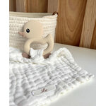 doudou hochet canard silicone et double gaze personnalisé