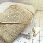 sortie de bain beige et blanc customisé