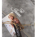 serviette plage gris texte blanc enfant