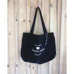 sac personnalisé noir texte motif blanc