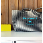 sac fourre tout marinière avec texte bleu fluo