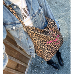 sac epaule fourre tout en tissu léopard avec texte personnalise