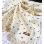 serviette double gaze a frange texte simili cuir