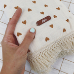 fouta plage enfant franges gaze de coton avec coeurs et prénom personnalisable