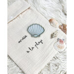 pochette nomade bouton pression blanc coquillage bleu