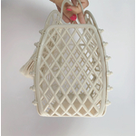 panier enfant pliable beige coquillage nacre pompon et perle bois